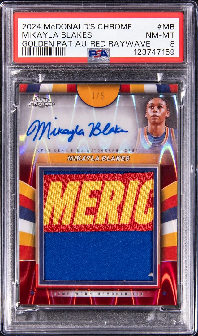 2024 Topps Mikayla Blakes McDonald's Chrome Golden Patch Autograph Red Raywave #MB card image
