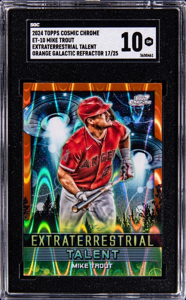 2024 Topps Mike Trout Cosmic Chrome Extraterrestrial Talent-Orange Galactic Refractor #ET-10 card image