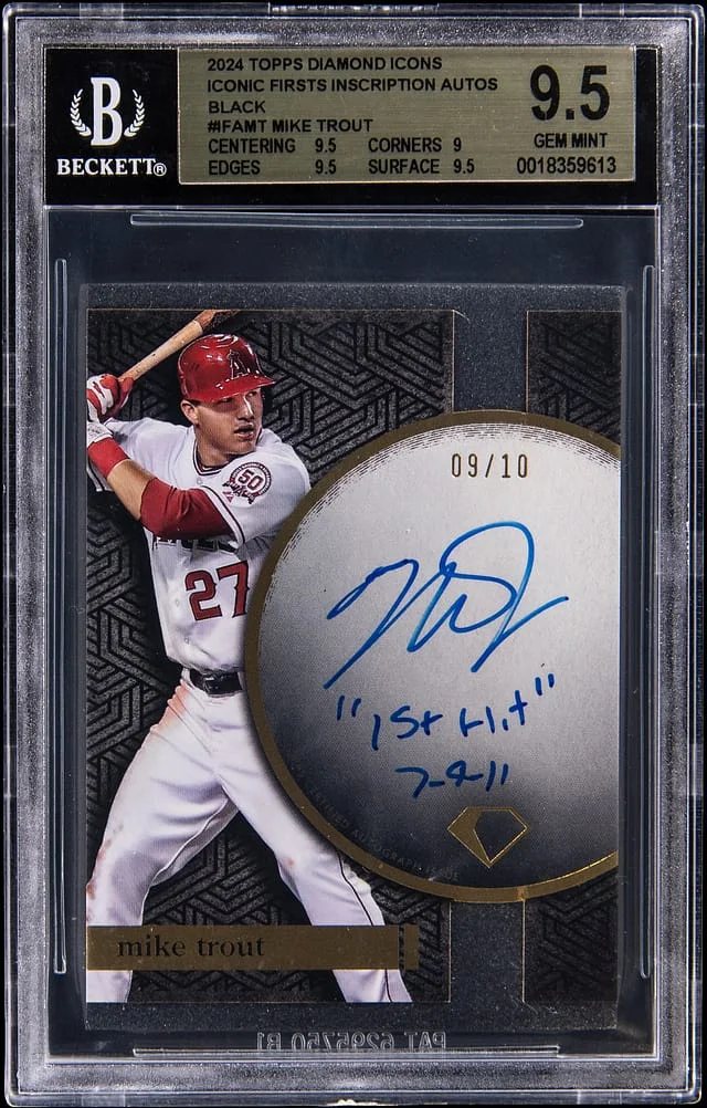 2024 Topps Mike Trout Diamond Icons Iconic Firsts Inscription Autographs-Black #IFA-MT card image