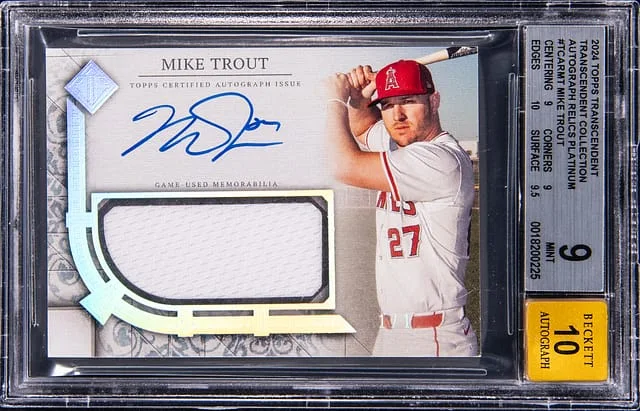 2024 Topps Mike Trout Transcendent Collection Autograph Relics Platinum #TCAR-MT card image
