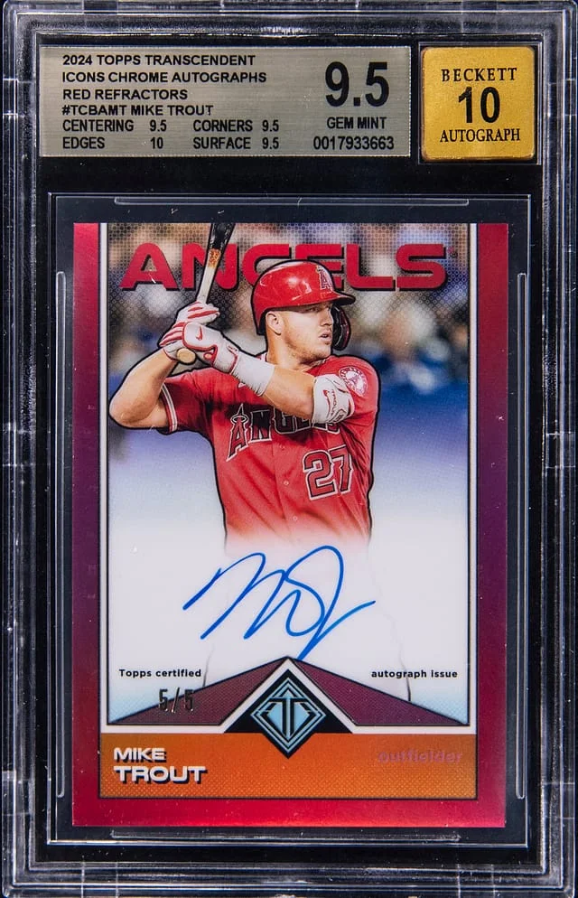 2024 Topps Mike Trout Transcendent Collection Icons Chrome Autographs Red Refractor #TCBA-MT card image