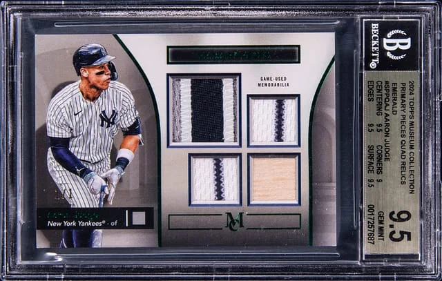 2024 Topps Museum Collection Aaron Judge Quad-Relic Primary Pieces Quad Relic Emerald #SPPQAJ card image