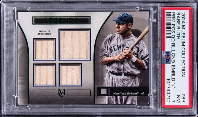 2024 Topps Museum Collection Babe Ruth Game-Used Primary Pieces Quad Relic Legends Emerald #SPPQR-BR card image