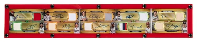2024 Topps Museum Collection Merrill/De La Cruz/Dominguez/Holliday/Lawlar/Langford/Chourio/Carter/Caminero/Winn Multi-Signed Relic Booklet Autograph Deca Relic Combo Booklet #DARCB-10 card image