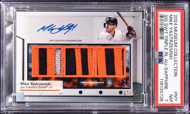 2024 Topps Museum Collection Mike Yastrzemski Signature Swatches Triple Relic Autograph #MY card image