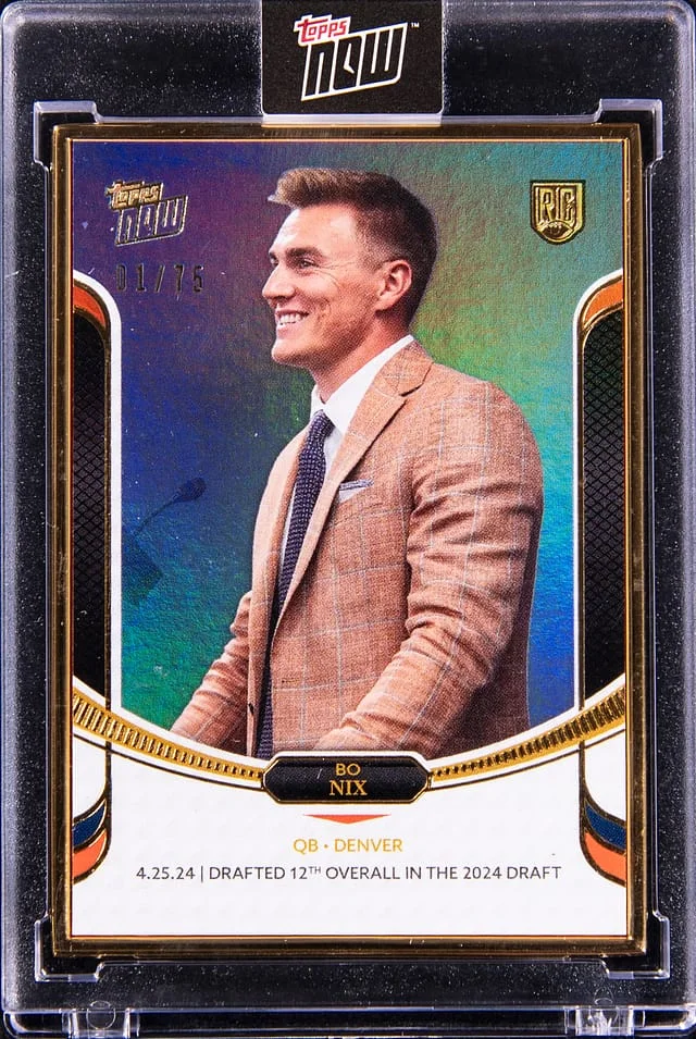 2024 Topps Now Bo Nix - Topps Encased Football Campaign - Quarterbacks Blue Parallel #16 card image