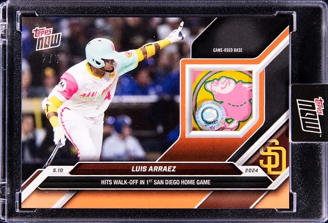 2024 Topps Now Luis Arraez Game-Used Base Hits Walk-Off in 1st San Diego Home Game #177E card image