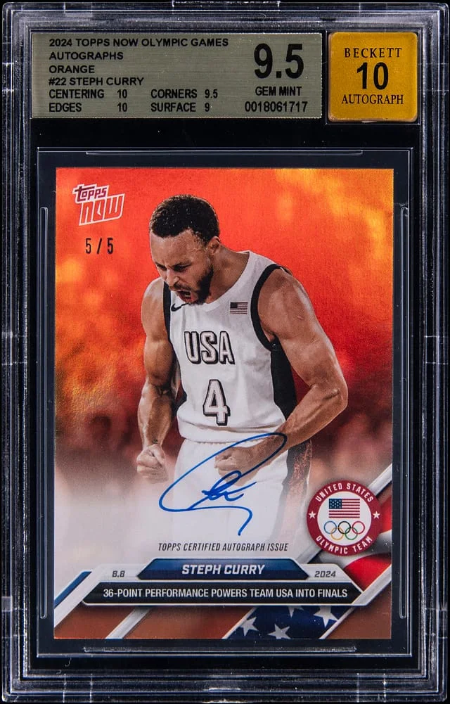 2024 Topps Now Stephen Curry Olympic Games Autographs Orange #22B card image