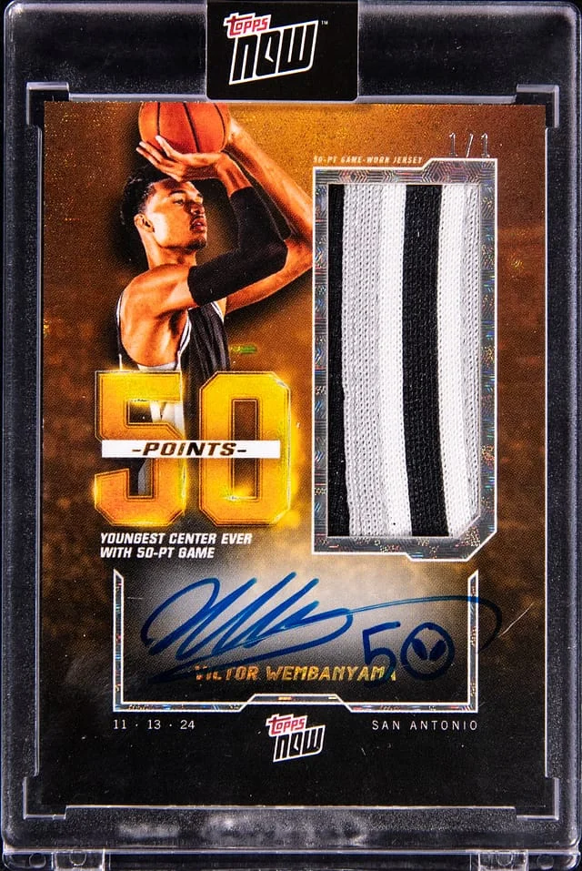2024 Topps Now Victor Wembanyama Autograph Relic FoilFractor #7E card image
