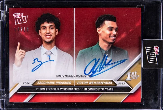 2024 Topps Now Victor Wembanyama/Zaccharie Risacher Dual Autographs Red #D-RWC card image