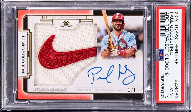 2024 Topps Paul Goldschmidt Definitive Collection Autograph Relic Red Majestic Logo #ARC-PG card image