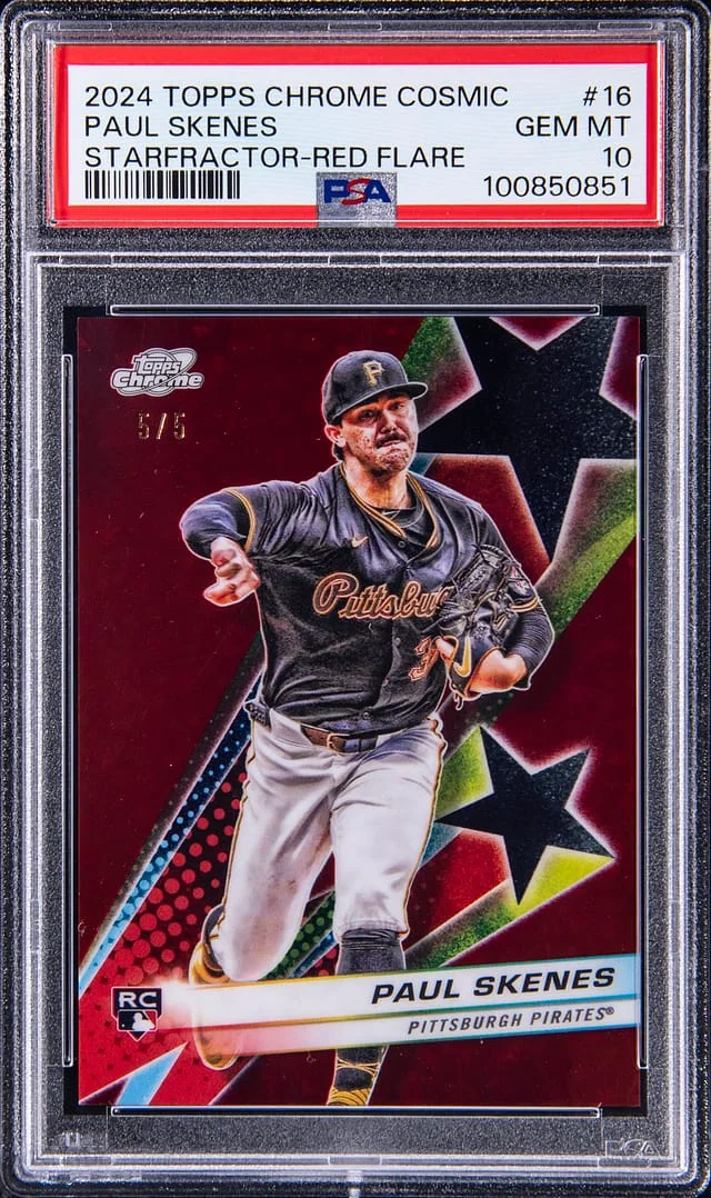 2024 Topps Paul Skenes Cosmic Chrome Starfractor Red Flare Refractor #16 card image