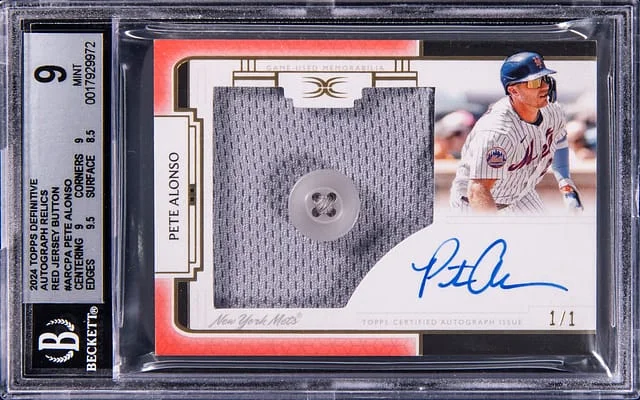 2024 Topps Pete Alonso Definitive Collection Autograph Relics Red Jersey Button #ARC-PA card image