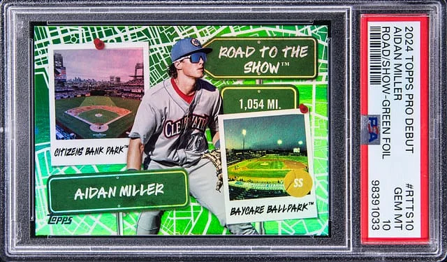2024 Topps Pro Debut Aidan Miller Road to the Show Green Foil #RTTS-10 card image
