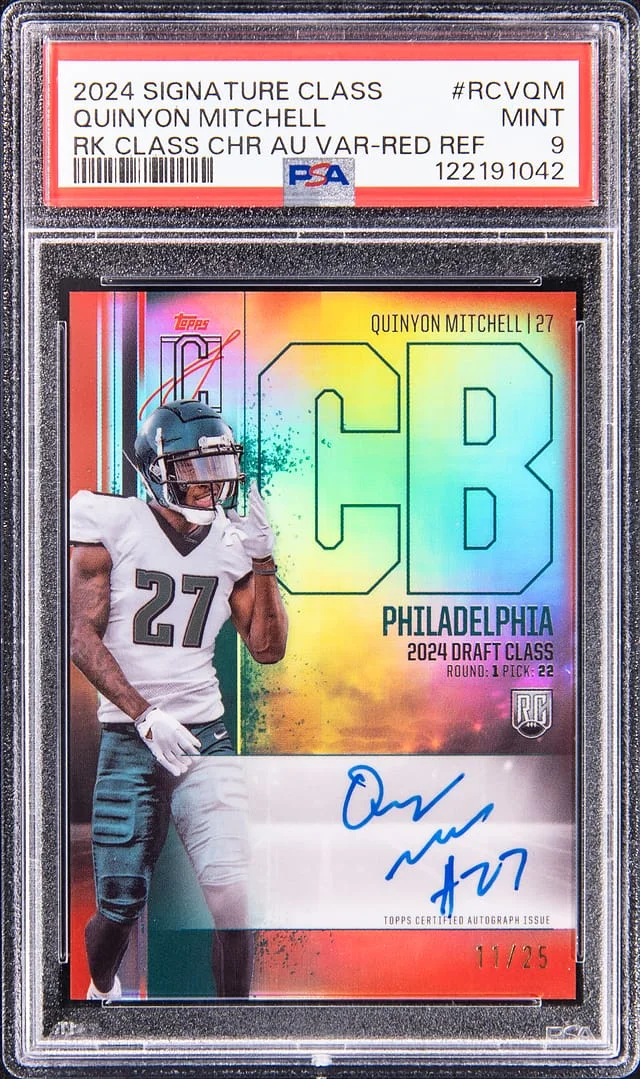 2024 Topps Quinyon Mitchell Signature Class Class Chrome Autograph Variation Red Refractor #RCV-QM card image