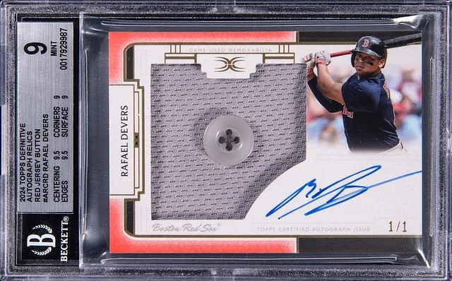 2024 Topps Rafael Devers Definitive Collection Autograph Relics Red Jersey Button #ARC-RD card image