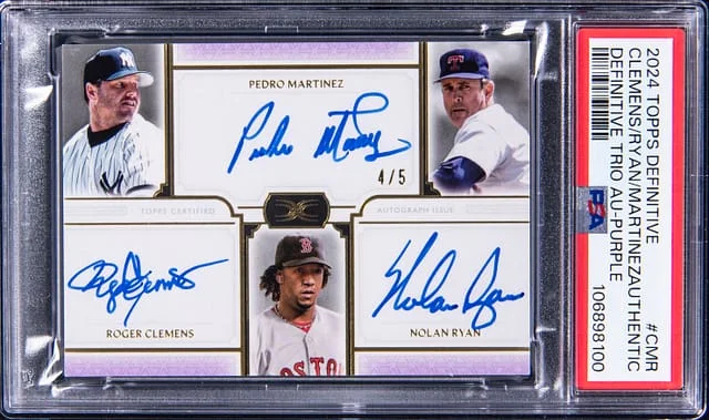 2024 Topps Roger Clemens/Pedro Martinez/Nolan Ryan Multi-Signed Definitive Collection Trio Autograph Purple #DDAC-CMR card image
