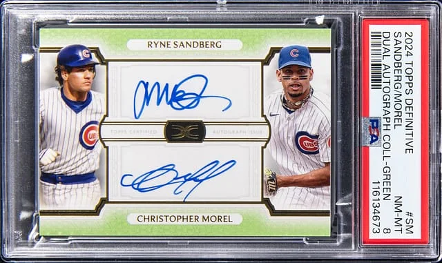 2024 Topps Ryne Sandberg/Christopher Morel Definitive Dual Autograph Collection Green #SM card image