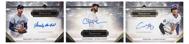 2024 Topps Sandy Koufax/Clayton Kershaw/Shohei Ohtani Multi-Signed Luminaries Guiding Light Triple Autograph Book #GTLA-KKO card image