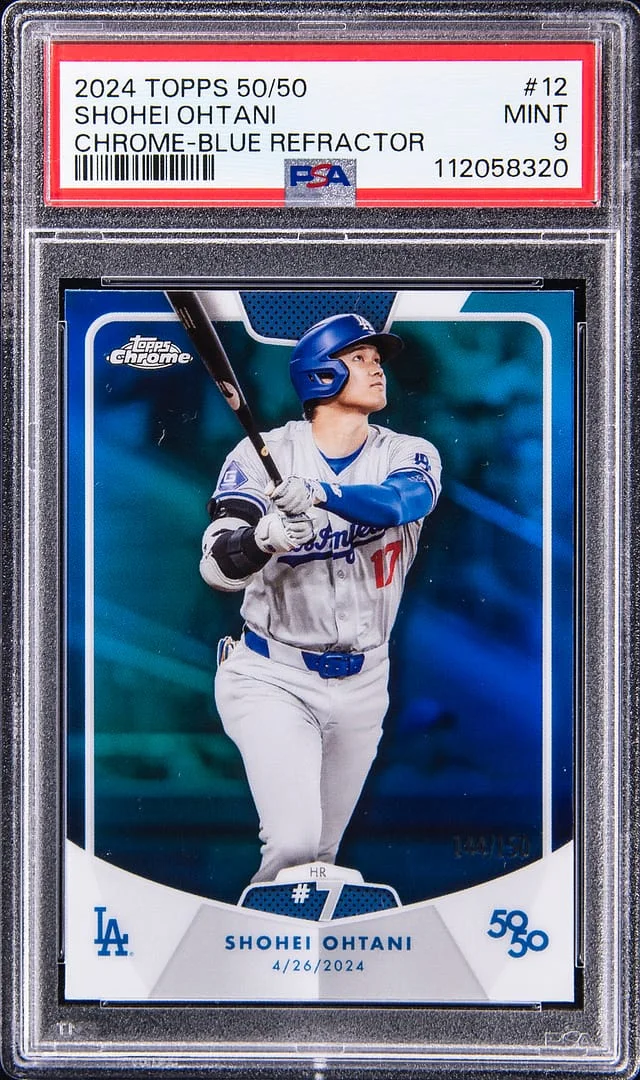 2024 Topps Shohei Ohtani 50/50 Chrome Blue Refractor #12 card image
