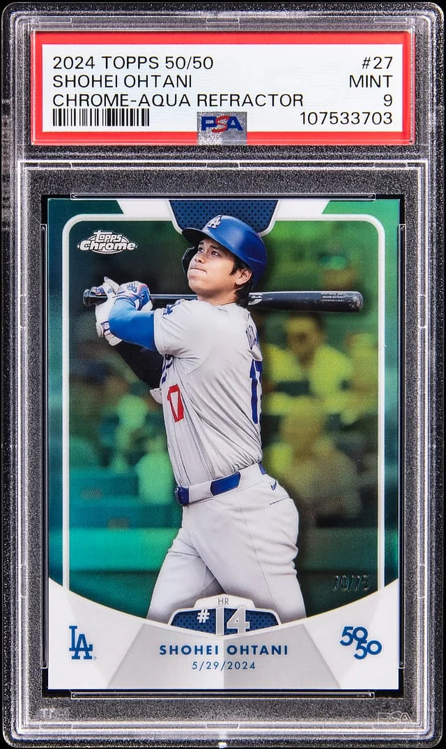 2024 Topps Shohei Ohtani 50/50 Chrome Blue Refractor #27 card image
