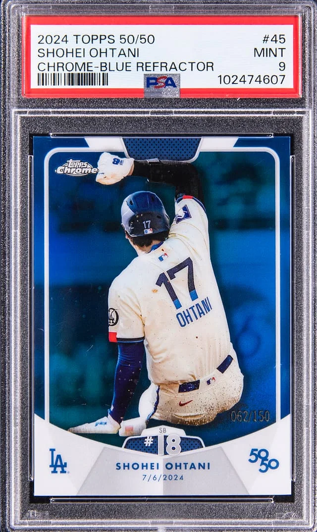 2024 Topps Shohei Ohtani 50/50 Chrome Blue Refractor #45 card image