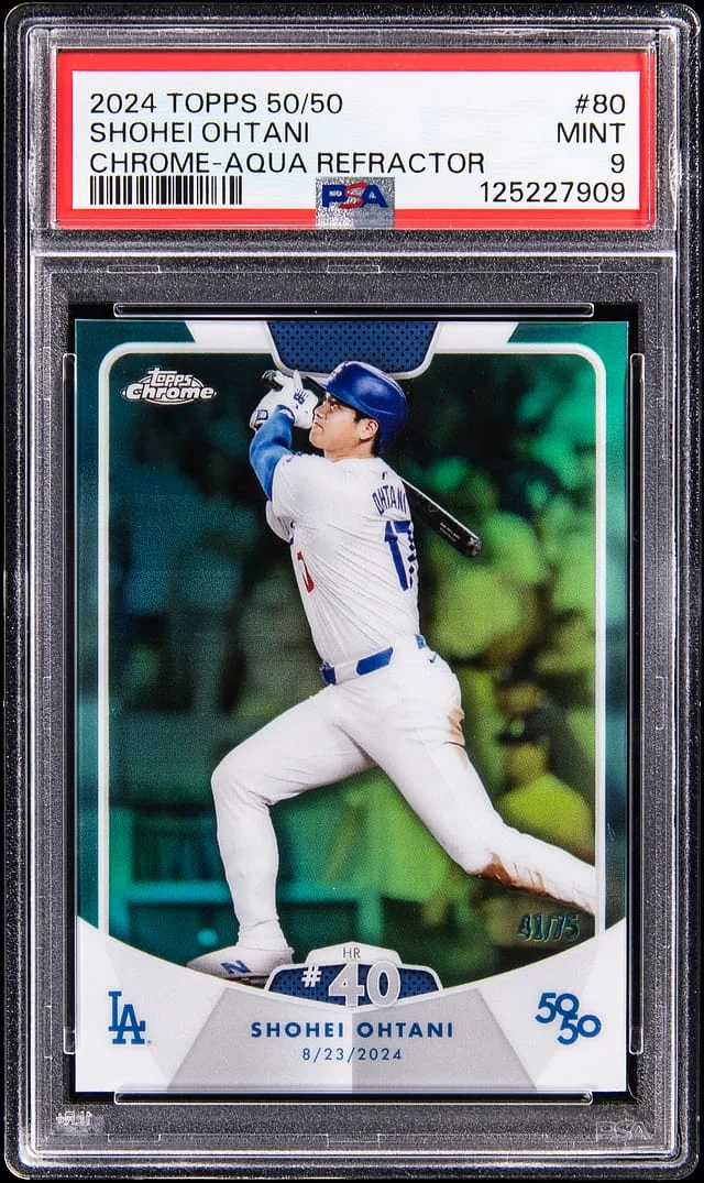 2024 Topps Shohei Ohtani 50/50 Chrome Aqua Refractor #80 card image