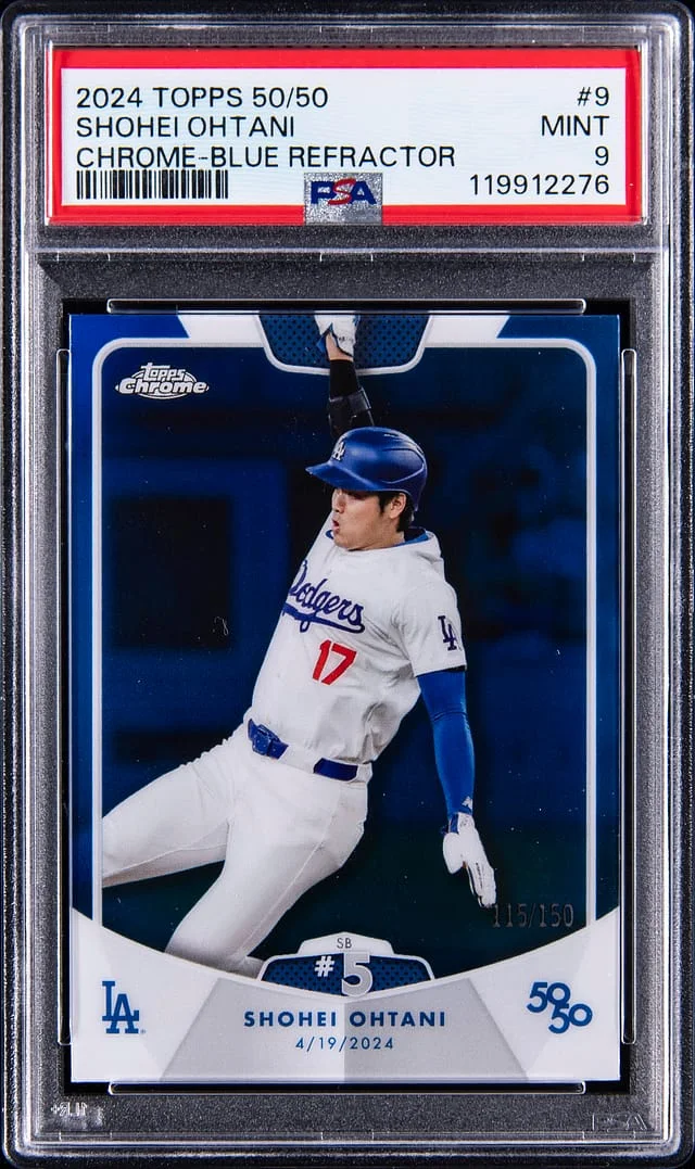 2024 Topps Shohei Ohtani 50/50 Chrome Blue Refractor #9 card image