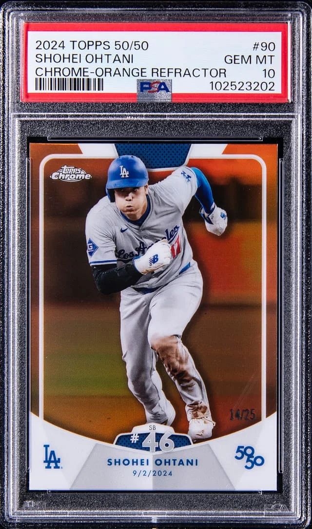 2024 Topps Shohei Ohtani 50/50 Chrome Orange Refractor #90 card image