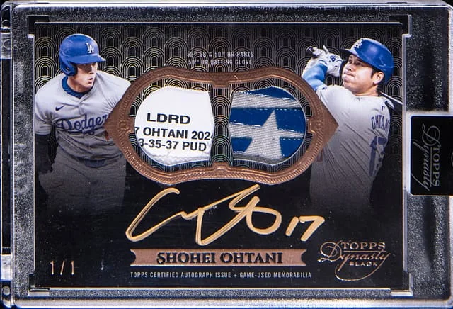 2024 Topps Shohei Ohtani 50/50 Club Dynasty Black Autographed Dual Relic #SOD-3 card image