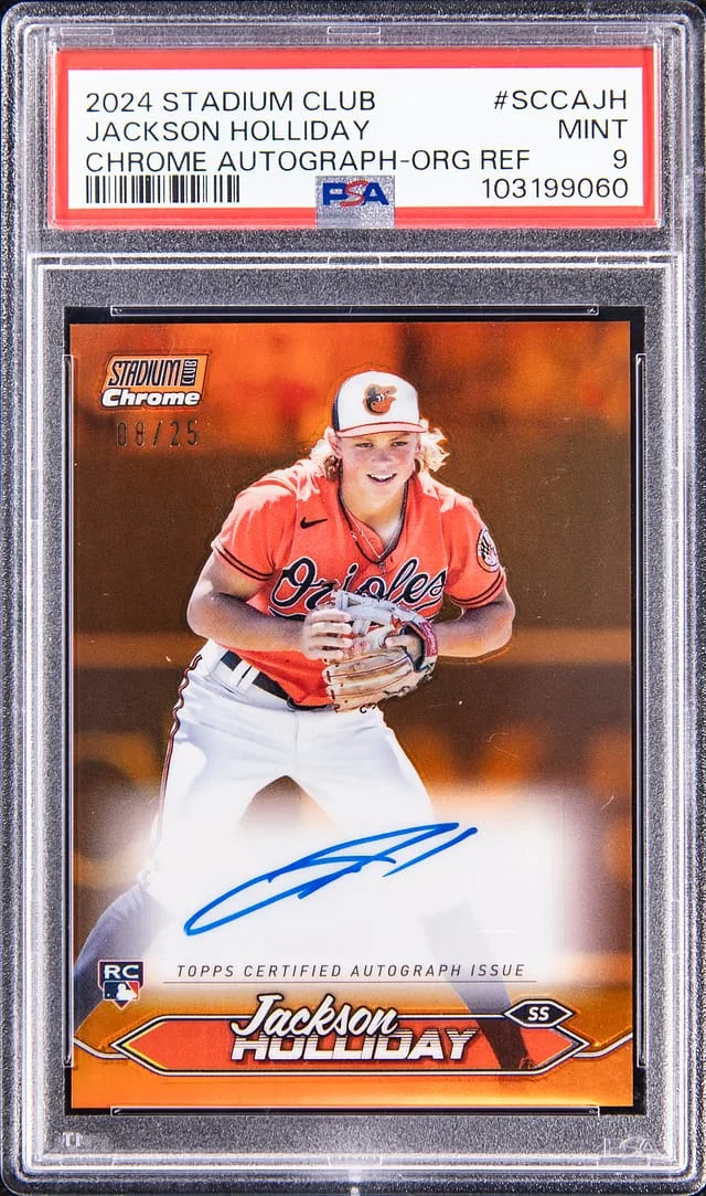 2024 Topps Stadium Club Chrome Jackson Holliday Chrome Autograph Orange Refractor #SCCAJH card image