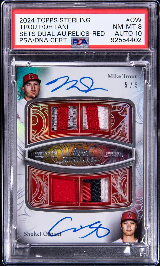 2024 Topps Sterling Shohei Ohtani/Mike Trout Sets Dual Autographed Relics Red #SDAR-OW card image