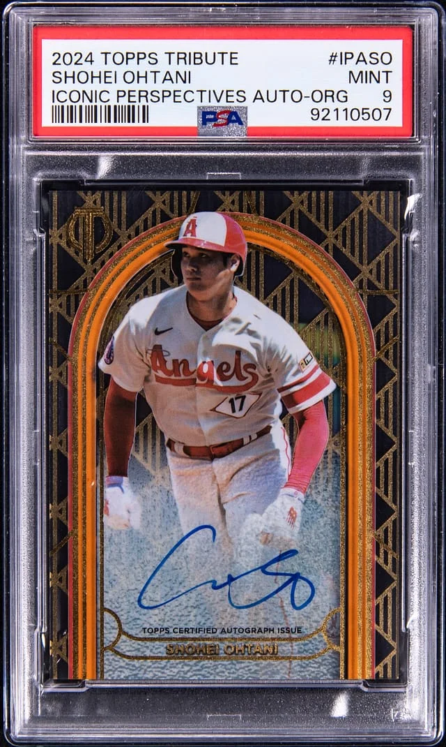 2024 Topps Tribute Shohei Ohtani Iconic Perspectives Autograph Orange #IPASO card image