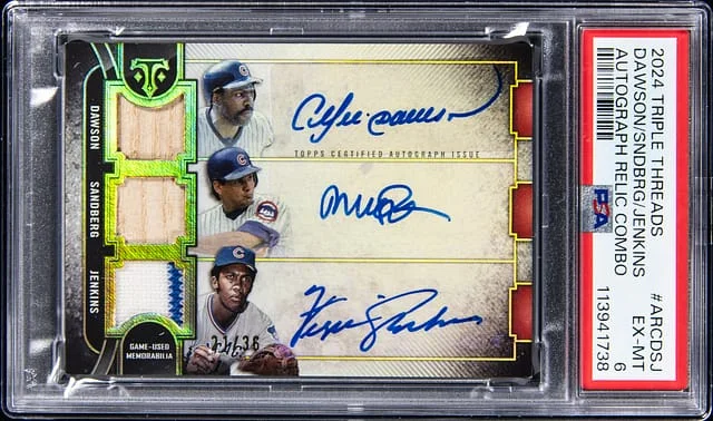 2024 Topps Triple Threads Andre Dawson/Ryne Sandberg/Fergie Jenkins Multi-Signed Autograph Relic Combos #ARC-DSJ card image
