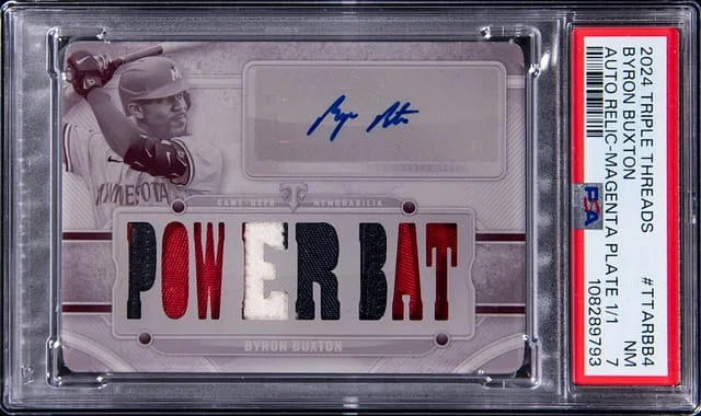 2024 Topps Triple Threads Byron Buxton Autograph Relic Magenta Printing Plate #TTAR-BB4 card image