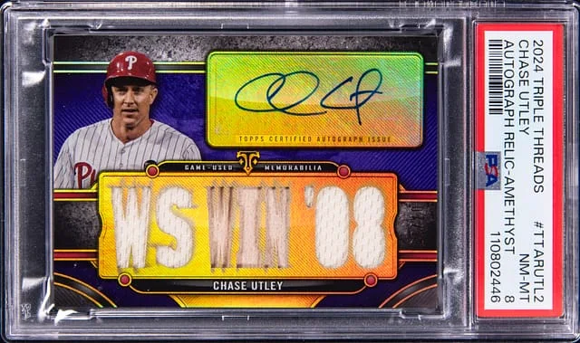 2024 Topps Triple Threads Chase Utley Autograph Relic Amethyst #TTAR-UTL2 card image