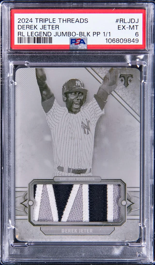 2024 Topps Triple Threads Derek Jeter Game-Used Relic Legend Jumbo Black Printing Plate #RLJ-DJ card image