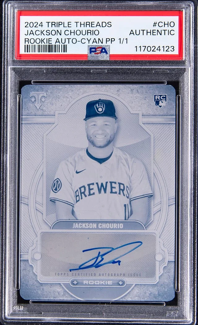 2024 Topps Triple Threads Jackson Chourio Autograph Cyan Printing Plate #RA-CHO card image