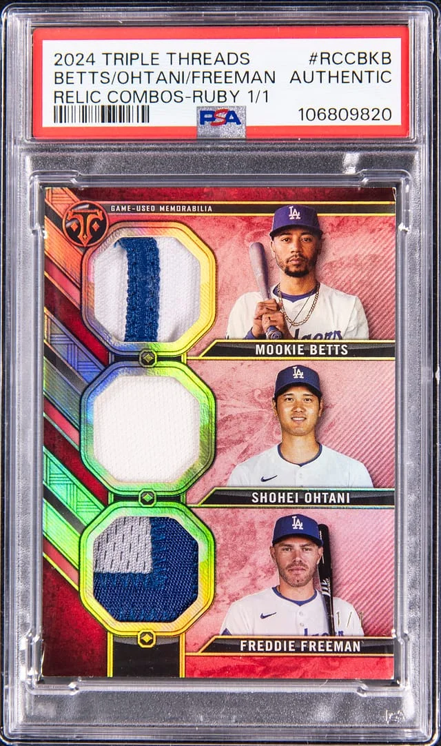 2024 Topps Triple Threads Mookie Betts, Shohei Ohtani, Freddie Freeman Relic Combos Ruby #RCCC-BKB card image