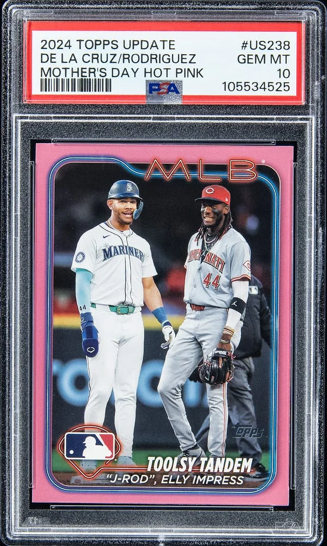 2024 Topps Update Elly De La Cruz/Julio Rodriguez Mother's Day Hot Pink #US238 card image