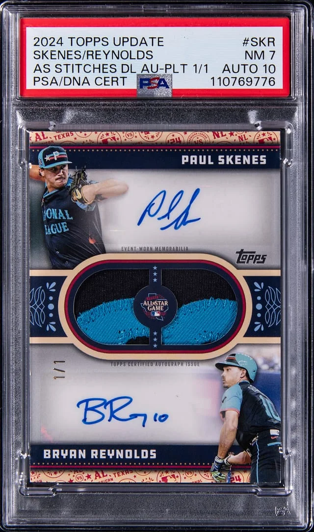 2024 Topps Update Paul Skenes/Bryan Reynolds All-Star Stiches Dual Autographs Platinum #ASSDA-SKR card image