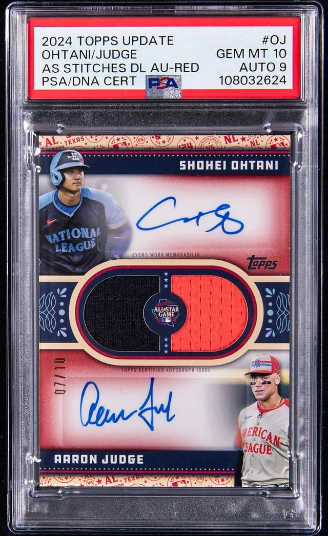 2024 Topps Update Shohei Ohtani/Aaron Judge All-Star Stitches Dual Autograph Red #ASSDA-OJ card image
