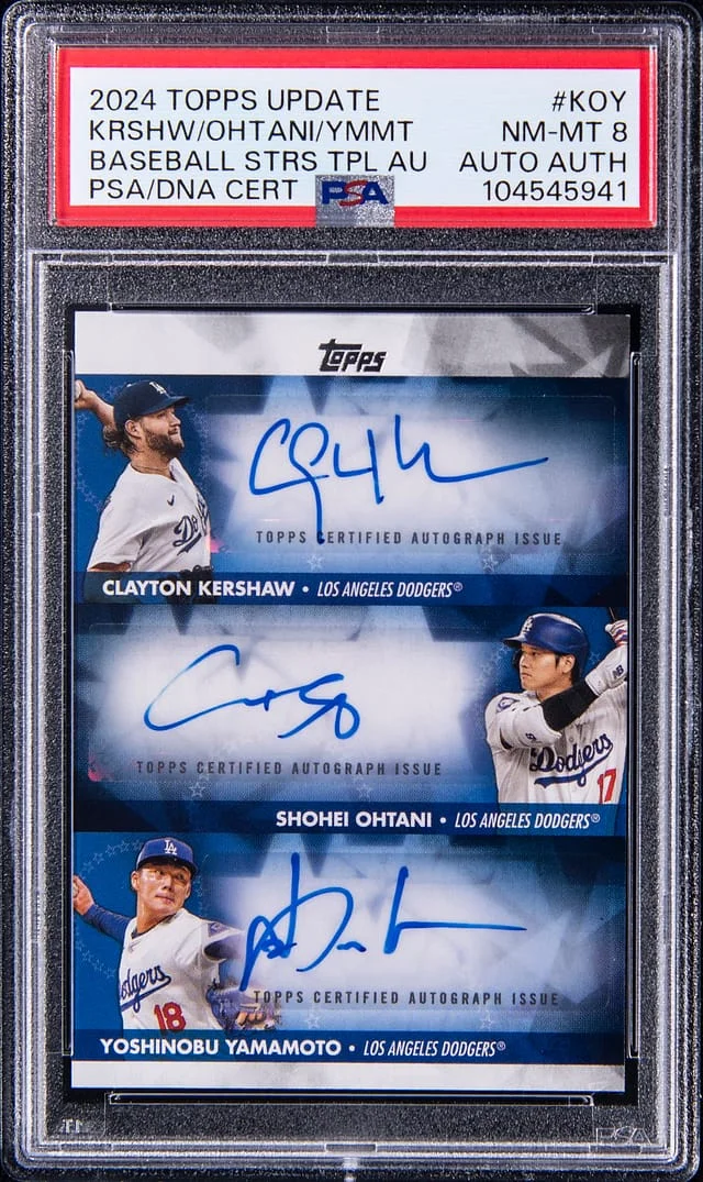 2024 Topps Update Shohei Ohtani/Clayton Kershaw/Yoshinobu Yamamoto Multi-Signed Baseball Stars Triple Autographs #BSTAU-KOY card image