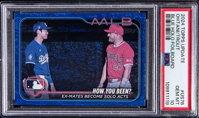 2024 Topps Update Shohei Ohtani/Mike Trout Blue Holo Foil #US76 card image