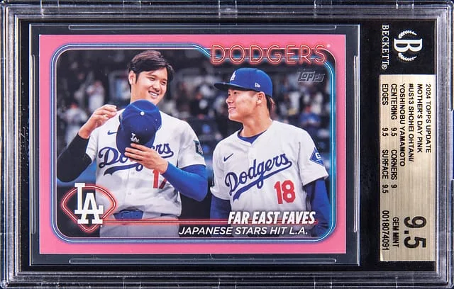2024 Topps Update Shohei Ohtani/Yoshinobu Yamamoto - Yamamoto's Jersey Number Mother's Day Pink #US13 card image