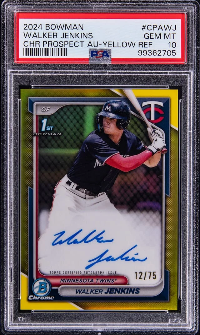 2024 Topps Walker Jenkins Bowman Chrome Prospect Autograph Yellow Refractor #CPA-WJ card image