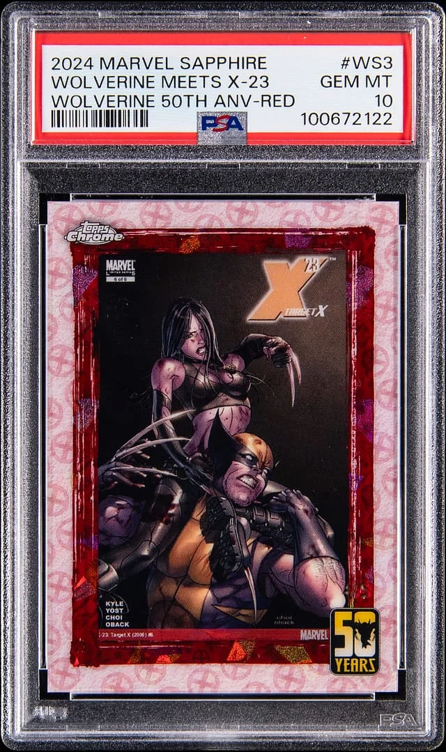 2024 Topps Wolverine Meets X-23 Marvel Sapphire Wolverine 50th Anniversary Red #WS3 card image