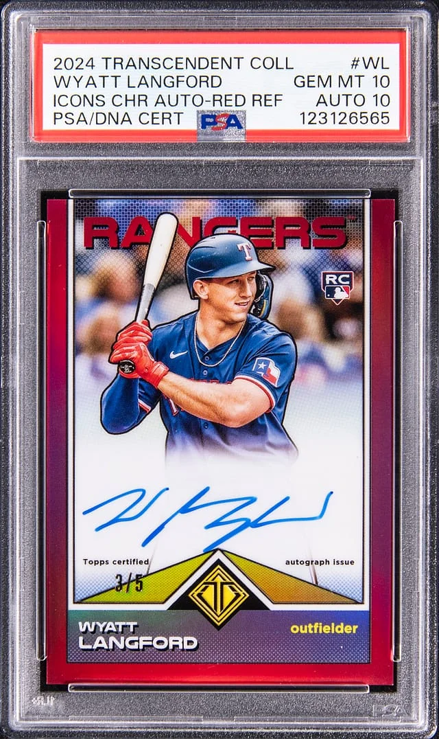 2024 Topps Wyatt Langford Transcendent Collection Icons Chrome Autograph Red Refractor #TCBA-WL card image