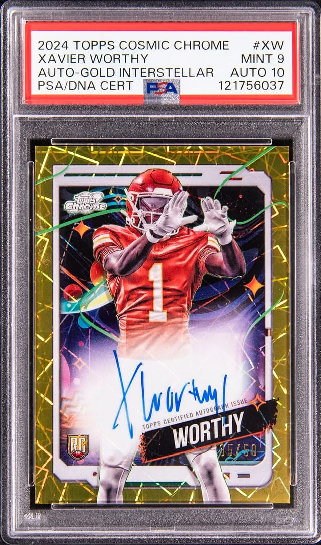 2024 Topps Xavier Worthy Cosmic Chrome Autograph Gold Interstellar #XW card image