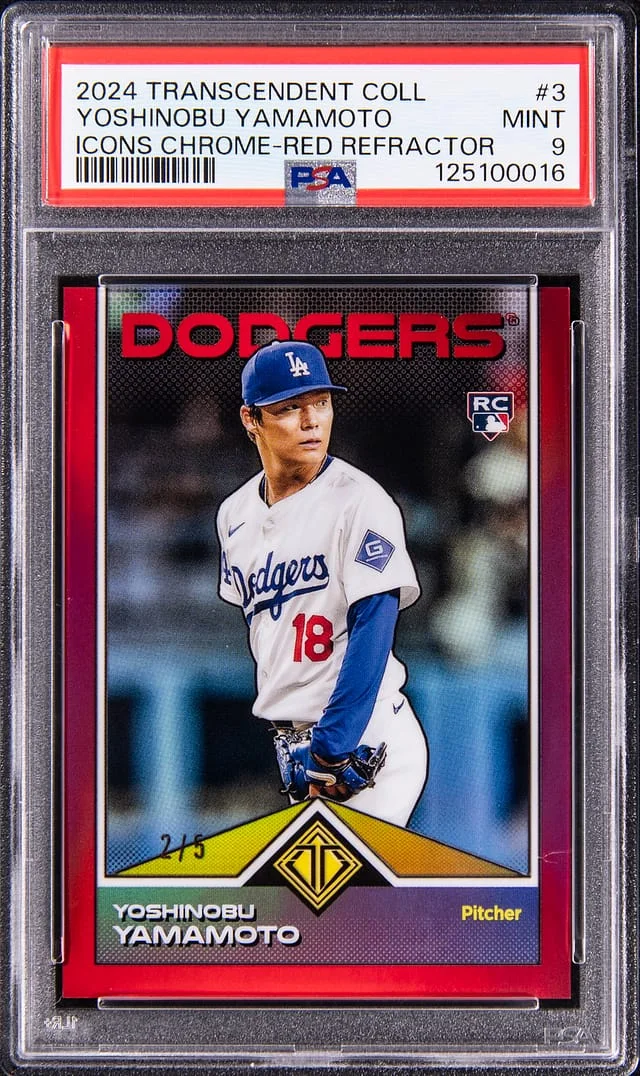 2024 Topps Yoshinobu Yamamoto Transcendent Collection Icons Chrome Red Refractor #3 card image